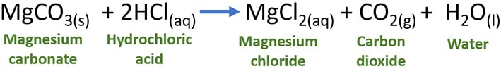 magnesium carbonate hydrochloric acid MgCO3 + HCl